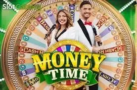 Rouleau de la machine à sous Moneytime avec symboles dollar et horloges dorées